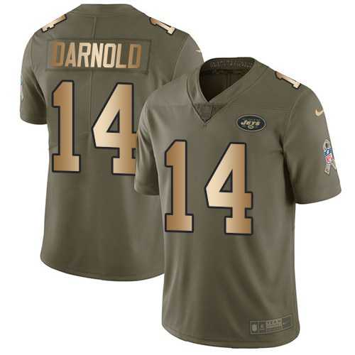 Youth Nike Jets 14 Sam Darnold Olive Gold Salute To Service Limited Jersey Dyin